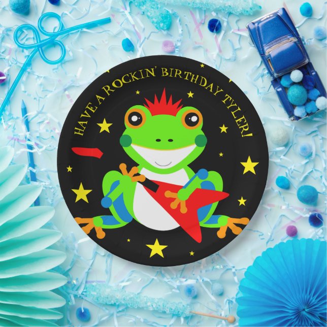 Rockin' Birthday Tree Frog with Red Guitar Paper Plates (Party)