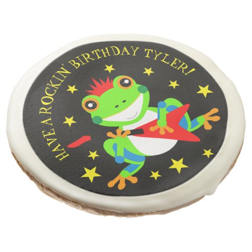 Rockin Birthday Tree Frog with Red Guitar Sugar Cookie