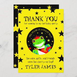 Rockin' Birthday Tree Frog with Red Guitar Thank You Card