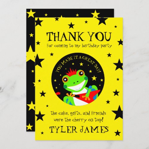 Rockin Birthday Tree Frog with Red Guitar Thank You Card