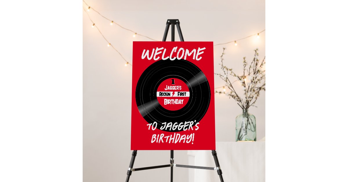 Rockin R Sign Rockin Birthday Vinyl Record Red Foam Welcome Sign | Zazzle