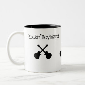 Rockin' Boyfriend, crossed black guitars Two-Tone Coffee Mug