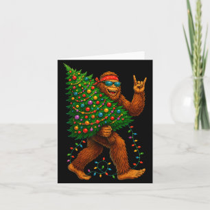 Rockin Christmas Bigfoot Carrying Tree Fun Xmas Ro Card