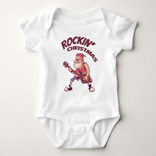 Rockin Christmas Santa rocking with Guitar Invita Baby Bodysuit