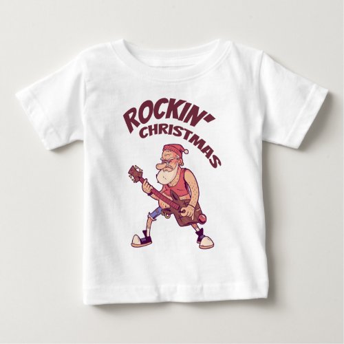 Rockin Christmas Santa rocking with Guitar Invita Baby T_Shirt