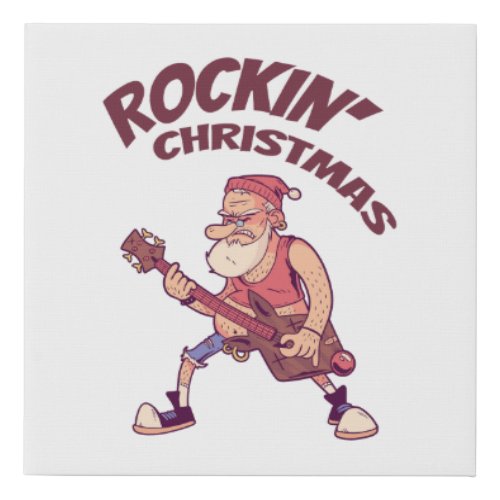 Rockin Christmas Santa rocking with Guitar Invita Faux Canvas Print