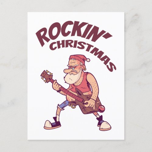 Rockin Christmas Santa rocking with Guitar Invita Postcard