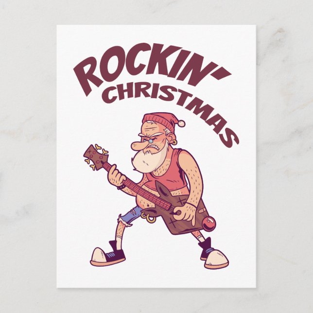 Rockin Christmas, Santa rocking with Guitar Invita Postcard (Front)