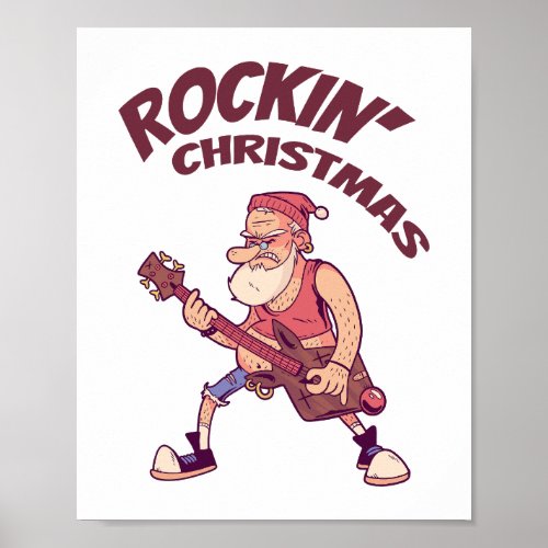 Rockin Christmas Santa rocking with Guitar Invita Poster