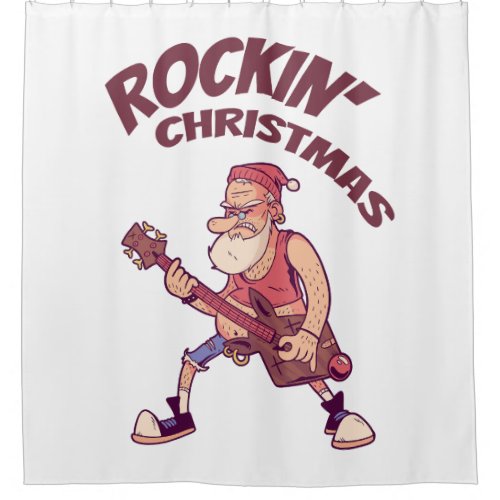 Rockin Christmas Santa rocking with Guitar Invita Shower Curtain