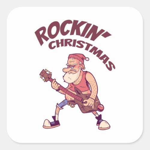 Rockin Christmas Santa rocking with Guitar Invita Square Sticker