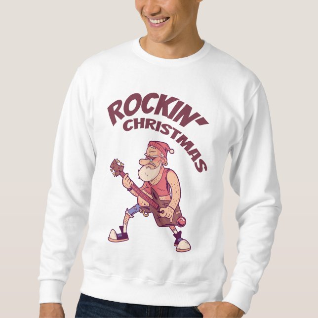 Rockin Christmas, Santa rocking with Guitar Invita Sweatshirt (Front)