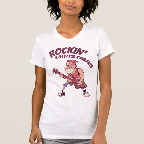 Rockin Christmas Santa rocking with Guitar Invita T_Shirt