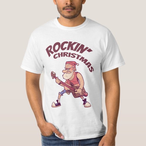 Rockin Christmas Santa rocking with Guitar Invita T_Shirt