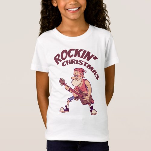 Rockin Christmas Santa rocking with Guitar Invita T_Shirt