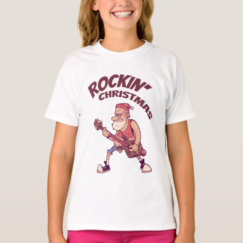 Rockin Christmas Santa rocking with Guitar Invita T_Shirt