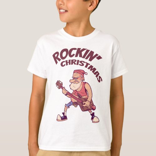 Rockin Christmas Santa rocking with Guitar Invita T_Shirt