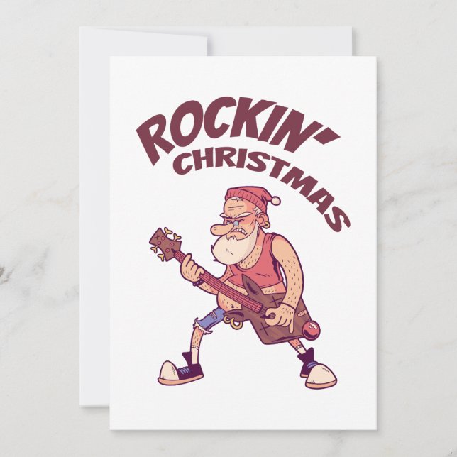 Rockin Christmas, Santa rocking with Guitar Invita Thank You Card (Front)