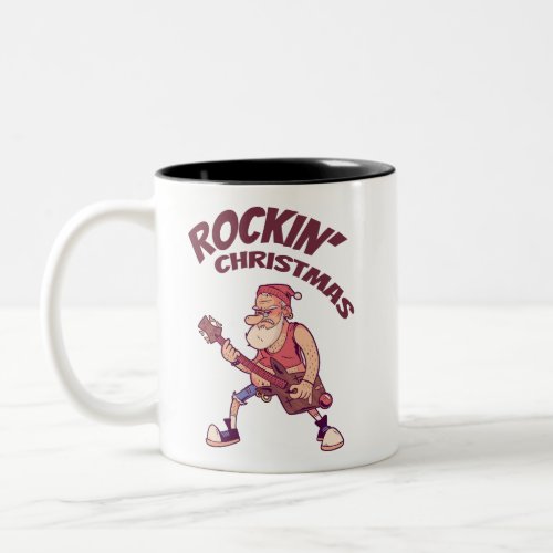 Rockin Christmas Santa rocking with Guitar Invita Two_Tone Coffee Mug