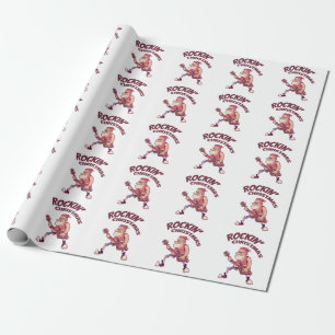 Rockin Christmas, Santa rocking with Guitar Invita Wrapping Paper