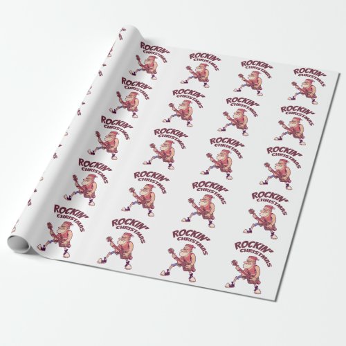 Rockin Christmas Santa rocking with Guitar Invita Wrapping Paper