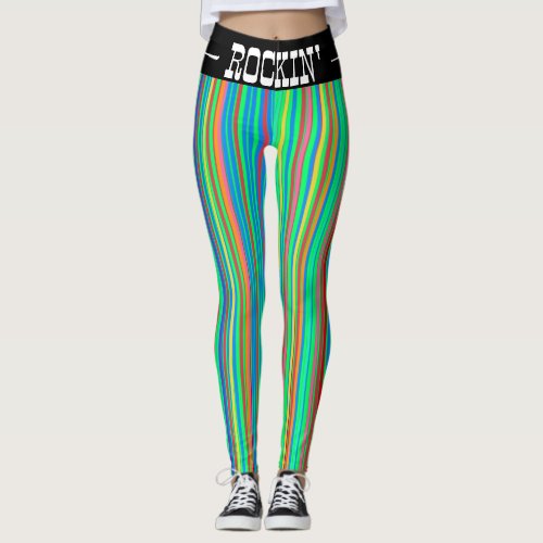 Rockin Colorful Vertical Stripes Red Green Yellow Leggings