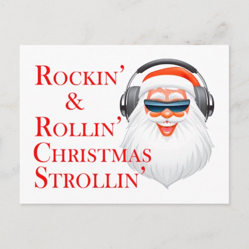 Rockin Cool Santa Claus With Headphones Holiday Postcard