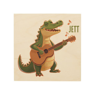 Rockin’ Crocodile with Guitar – Fun Cartoon Animal Wood Wall Art