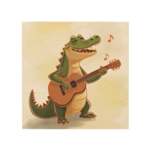 Rockin’ Crocodile with Guitar – Fun Cartoon Animal Wood Wall Art