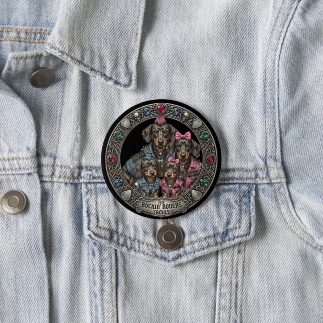 Rockin' Dachshund Family Portrait Button (In Situ)