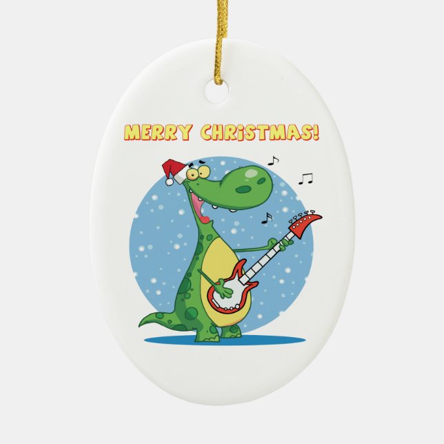 Rockin' dinosaur merry christmas ornament (Front)