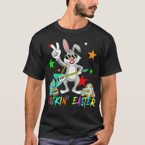 Rockin Easter Bunny Sunglasses Playing Guitar Guit T_Shirt