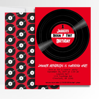 Rockin First Birthday Vinyl Record Red Label Invitation