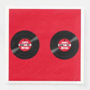 Rockin First Birthday Vinyl Record Red Label Paper Dinner Napkins