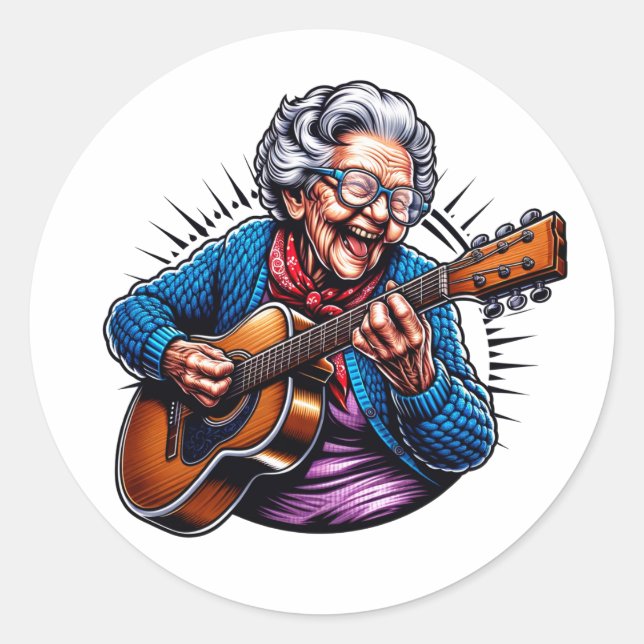 Rockin' Grandma Funny Comic  Classic Round Sticker (Front)