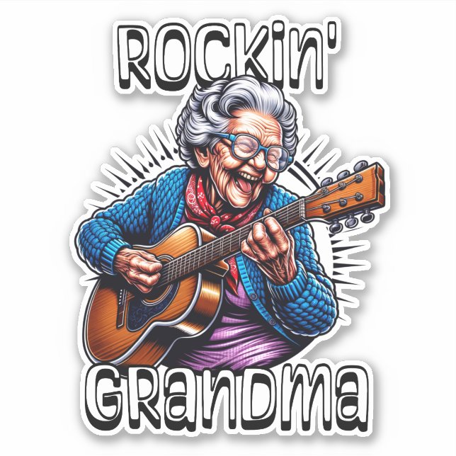 Rockin' Grandma Funny Comic  Sticker (Front)