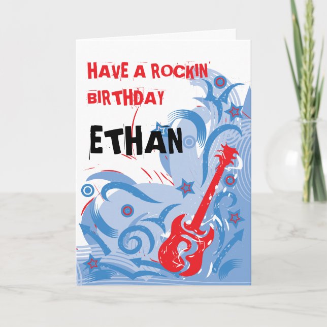 Rockin' guitar birthday card red white & blue (Front)