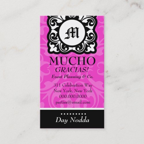 ROCKIN' MUCHO MONOGRAM PINK BUSINESS CARD