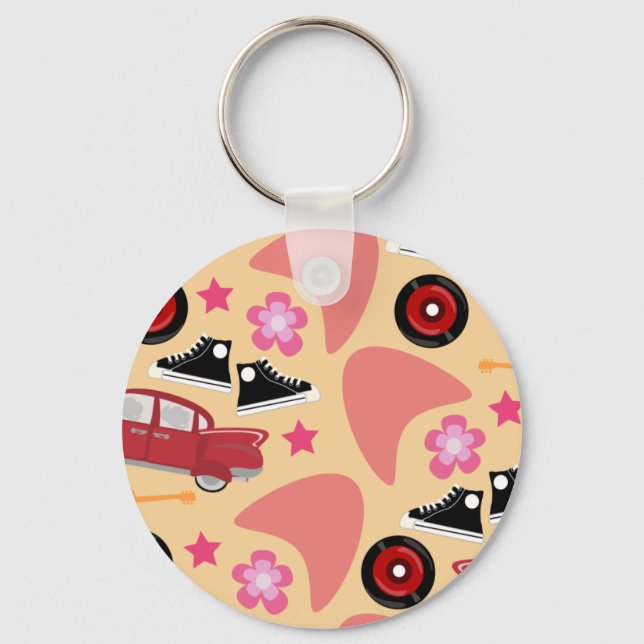 Rockin Pink Fifties Pattern Keychain (Front)