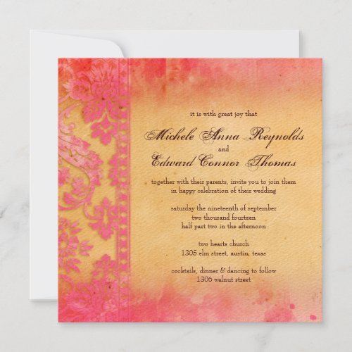 Rockin Pink Grunge Damask Lace Wedding Personalized Invitation