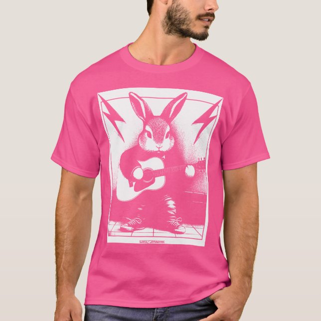 Rockin Rabbit Playing Acoustic Guitar T-Shirt (Front)