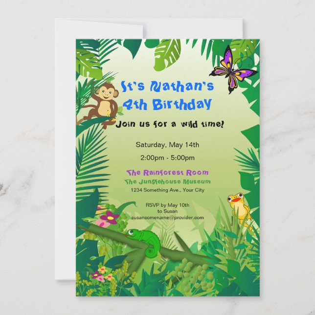 Rockin' Rainforest Birthday Invitation (Front)