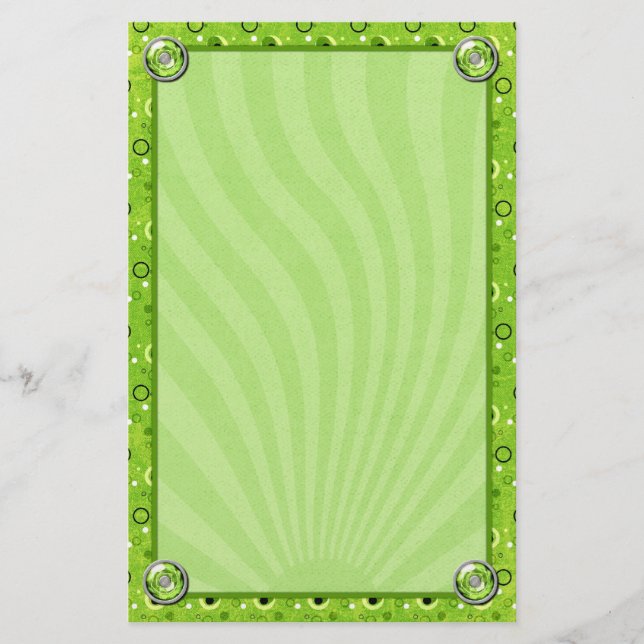 Rockin Retro Lime Green Decorated Design Stationery (Front)