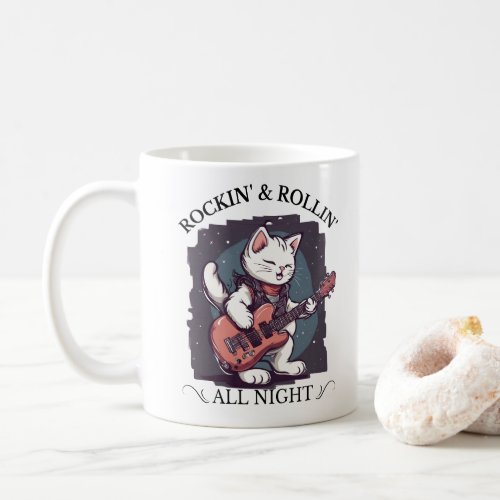Rockin  Rollin All Night Cat Lovers  Coffee Mug