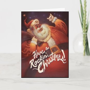 Rockin' Santa Claus Holiday Card by woodyrye at Zazzle