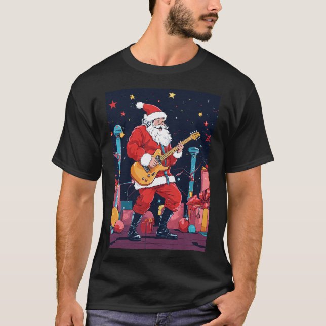 Rockin’ Santa Claus Playing Electric Guitar T-Shirt (Front)