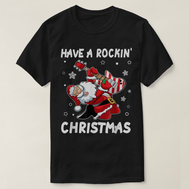 Rockin’ Santa | Funny Christmas Guitar Design T-Shirt (Design Front)