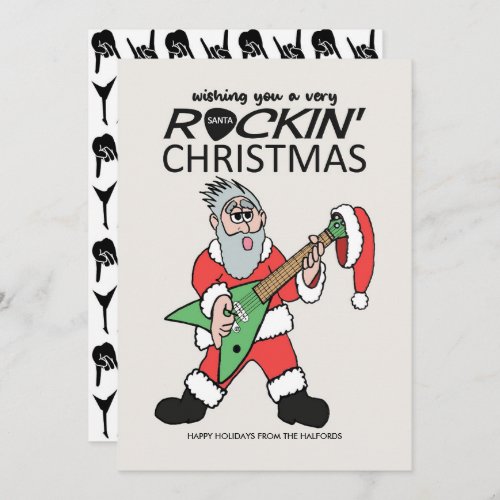 Rockin Santa Guitar Heavy Metal Christmas Holiday Card