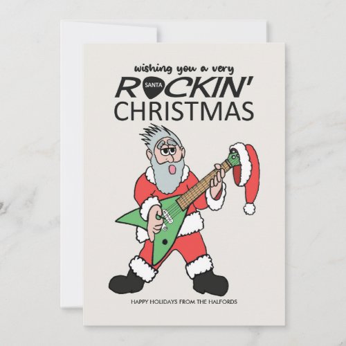 Rockin Santa Guitar Heavy Metal Christmas Holiday Card