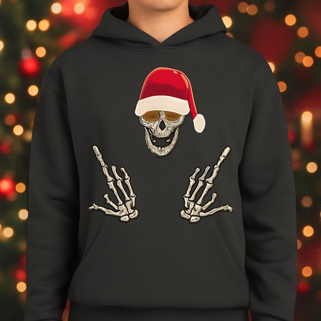 Rockin’ Santa Skull with Skeleton Hands  Hoodie (Creator Uploaded)